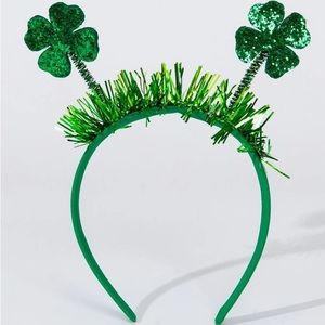 st patrick’s day four leaf clover tinsel glitter headband head bopper